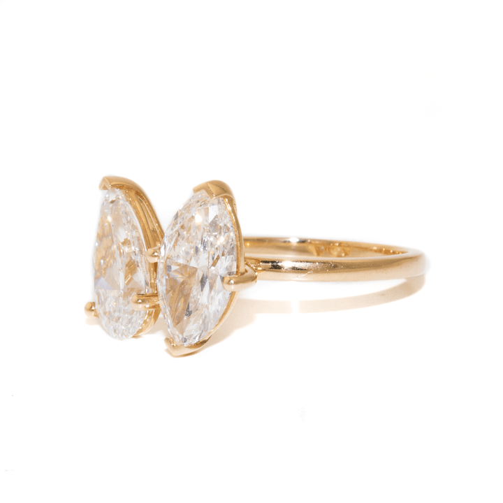 14k Gold x 4.04ctw Lab Diamond Pear & Marquise "Toi et Moi" Ring - Kingdom Jewelry