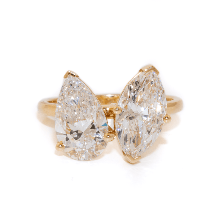 14k Gold x 4.04ctw Lab Diamond Pear & Marquise "Toi et Moi" Ring - Kingdom Jewelry