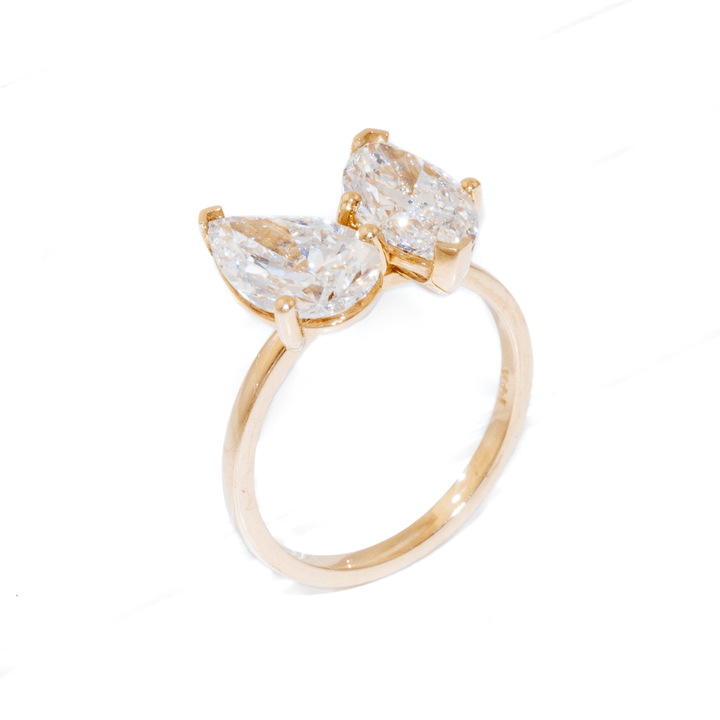 14k Gold x 4.04ctw Lab Diamond Pear & Marquise "Toi et Moi" Ring - Kingdom Jewelry