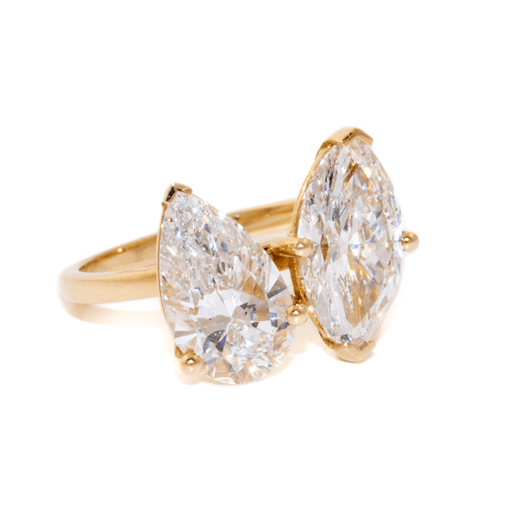 14k Gold x 4.04ctw Lab Diamond Pear & Marquise "Toi et Moi" Ring - Kingdom Jewelry