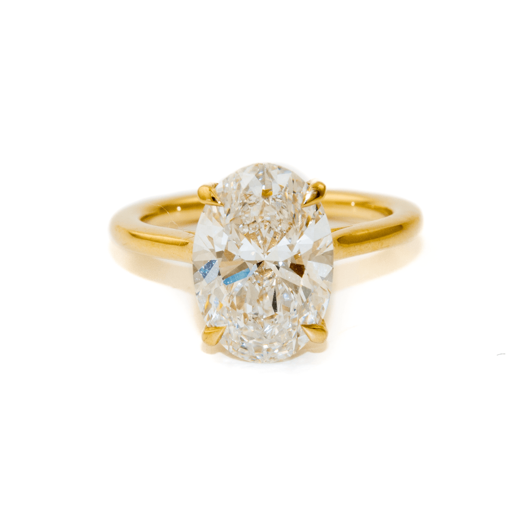 14k Gold x 4.06 ct E VVS Oval Lab Diamond Solitaire Halo Ring - Kingdom Jewelry