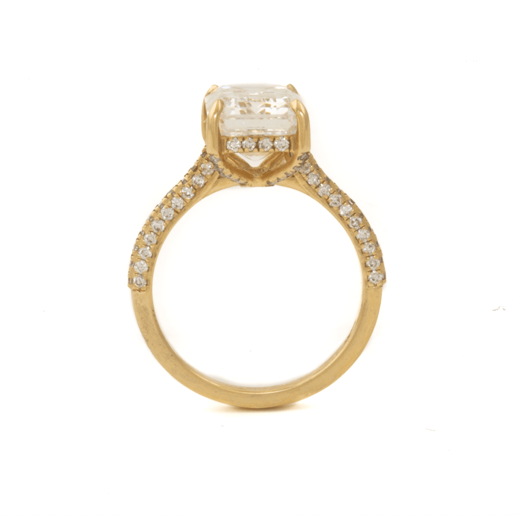 14k Gold x 4.5ct E VS1 Emerald-Cut Lab Diamond Cathedral Solitaire Engagement Ring - Kingdom Jewelry