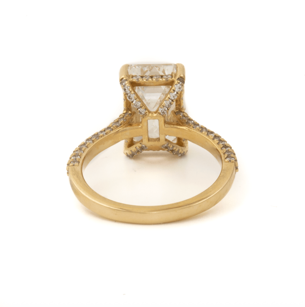 14k Gold x 4.5ct E VS1 Emerald-Cut Lab Diamond Cathedral Solitaire Engagement Ring - Kingdom Jewelry