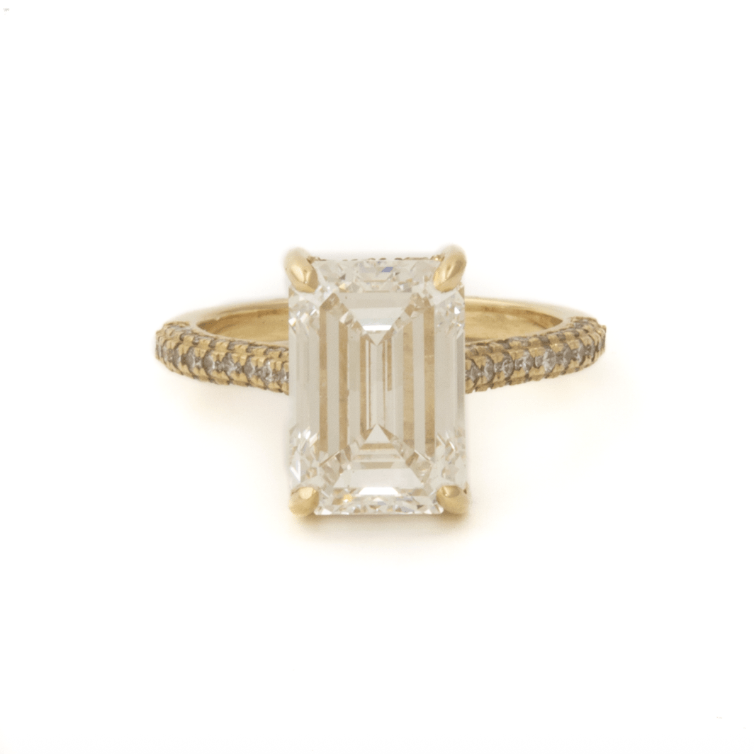 14k Gold x 4.5ct E VS1 Emerald-Cut Lab Diamond Cathedral Solitaire Engagement Ring - Kingdom Jewelry