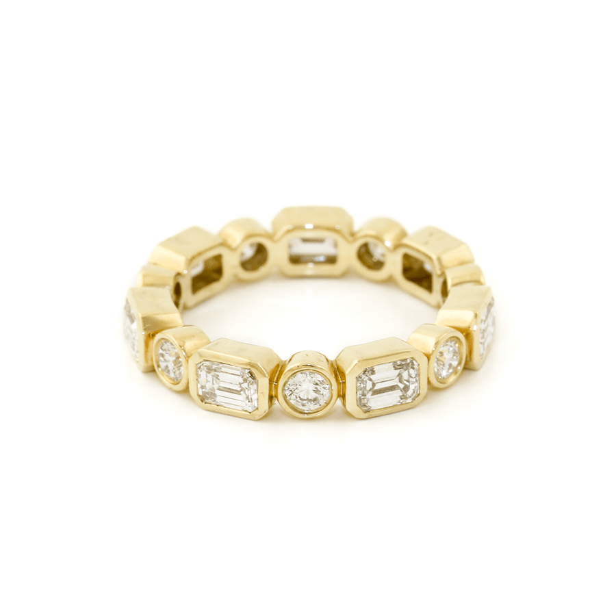 14k Gold x 4mm 2.27ct Round & Emerald - Cut Lab Diamond Eternity Engagement Band - Kingdom Jewelry