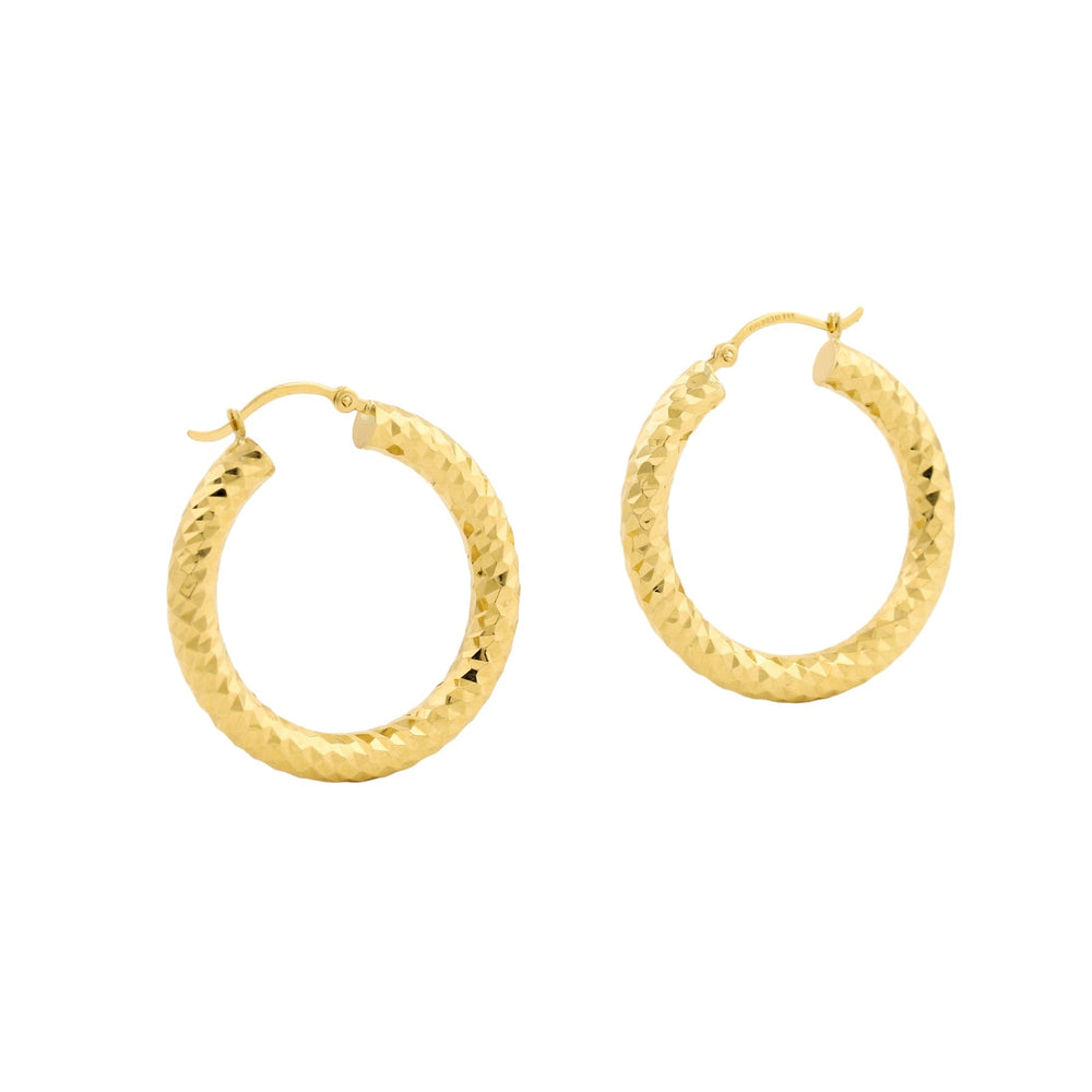 
                      
                        14k Gold x 4mm Diamond - Cut Textured Hoops - Kingdom Jewelry
                      
                    