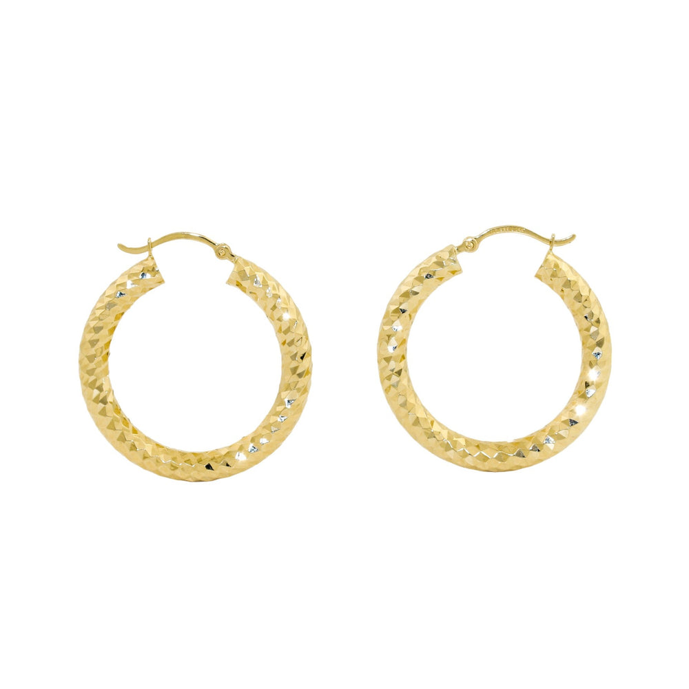 
                      
                        14k Gold x 4mm Diamond - Cut Textured Hoops - Kingdom Jewelry
                      
                    