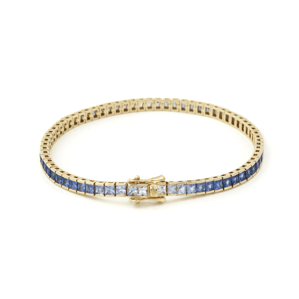 
                  
                    14k Gold x 4mm Ombré Gradient Royal Blue Sapphire Tennis Bracelet - Kingdom Jewelry
                  
                