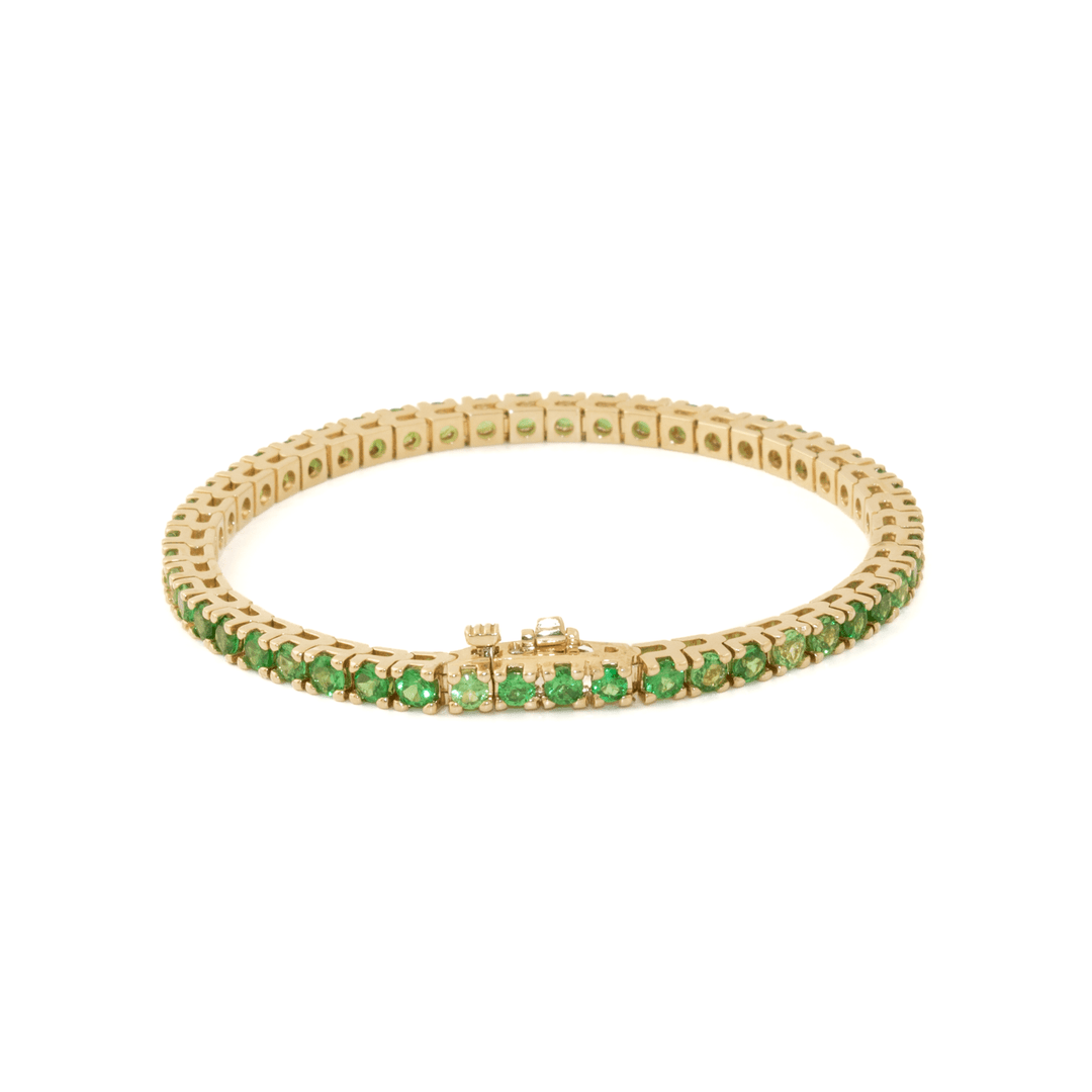 14k Gold x 4mm Prong-Set 7ct Tsavorite Tennis Bracelet - Kingdom Jewelry