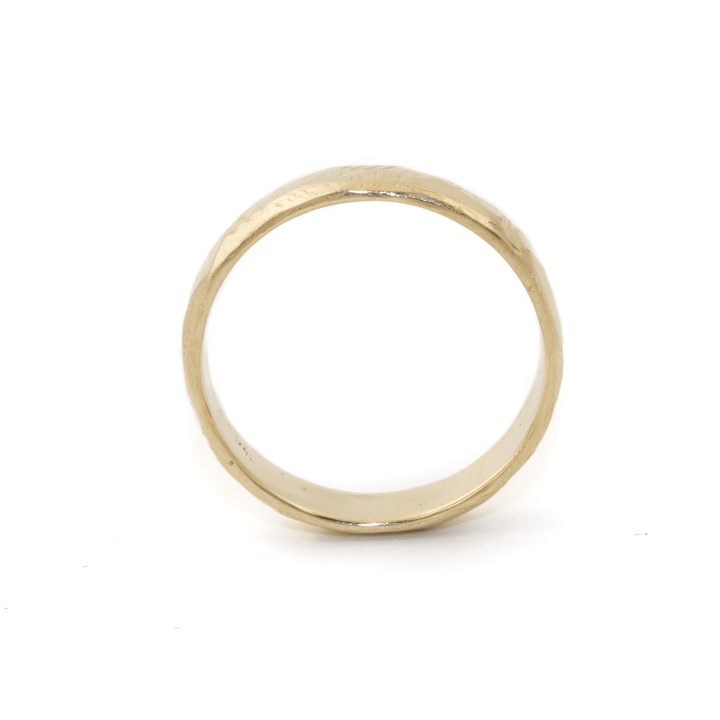 14k Gold x 4mm Sleek Hammered Comfort - Fit Band - Kingdom Jewelry