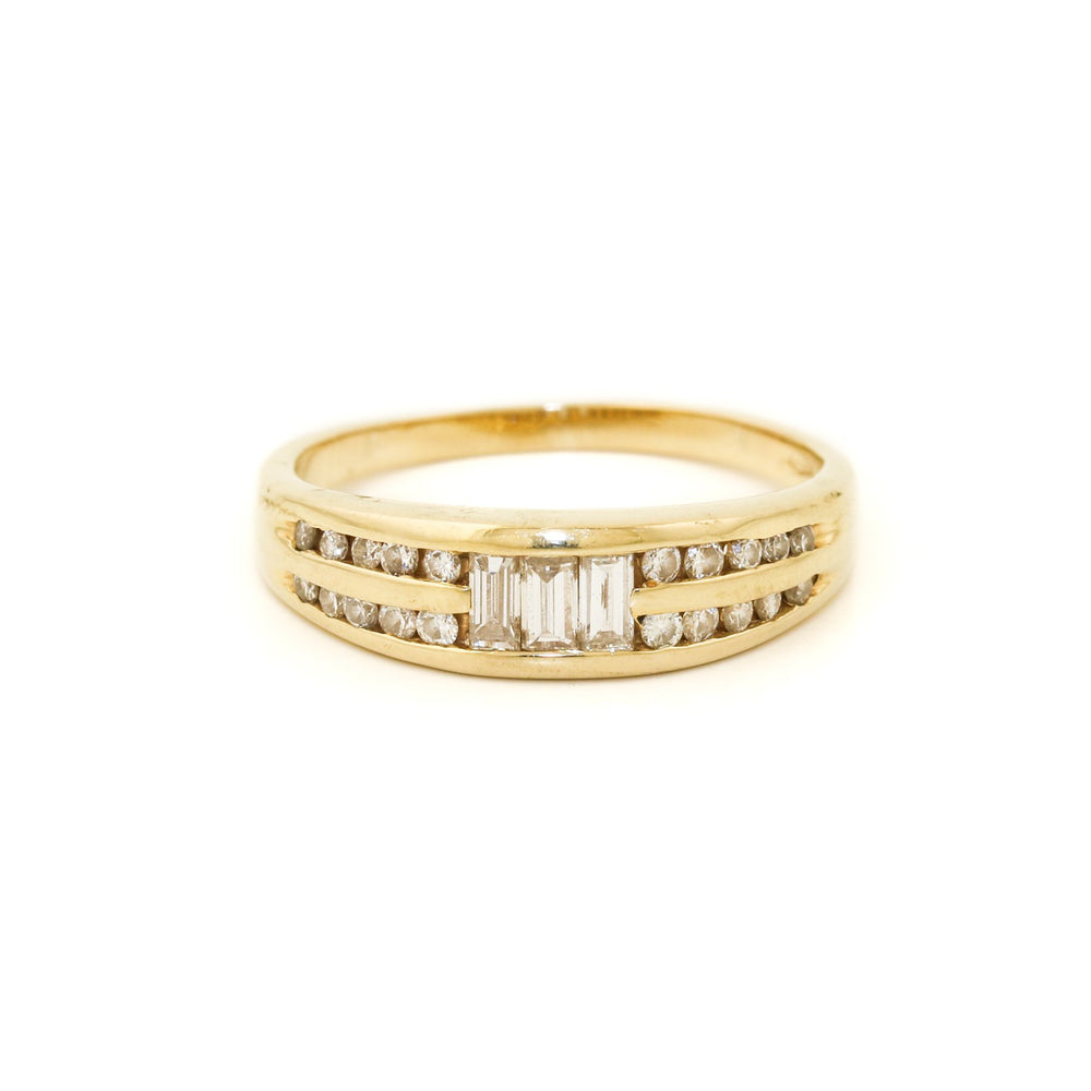 14k Gold x 5mm Baguette & Round Diamond Double Row Channel Set Band - Kingdom Jewelry