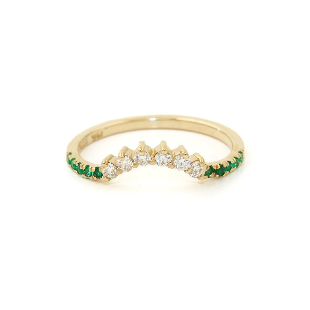 14k Gold x 5mm Diamond & Emerald Contour Tiara Band - Kingdom Jewelry