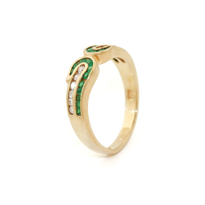 14k Gold x 5mm Intertwining Emerald & Diamond Channel Band - Kingdom Jewelry