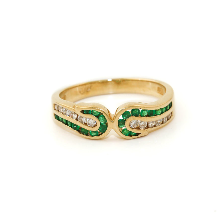 14k Gold x 5mm Intertwining Emerald & Diamond Channel Band - Kingdom Jewelry