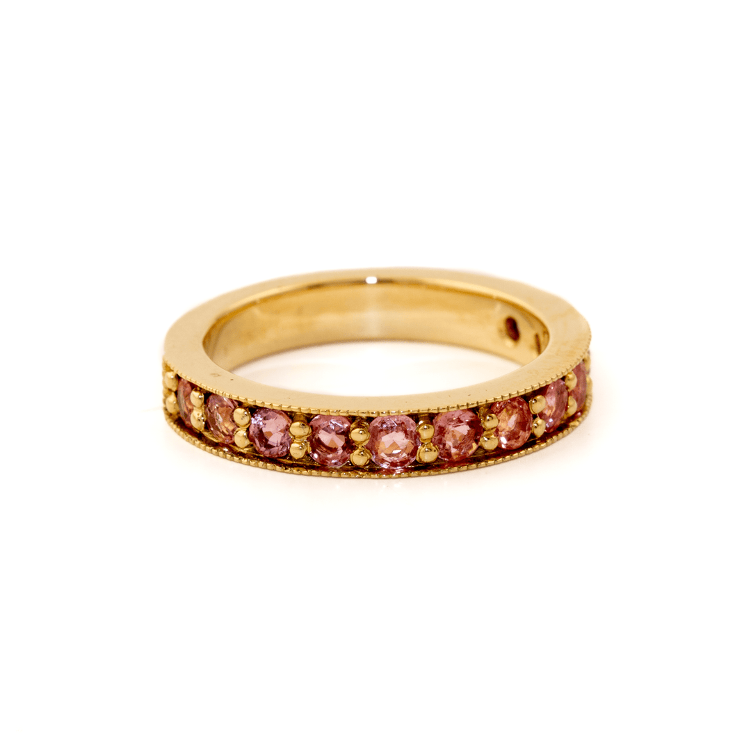 14k Gold x 5mm Peach Sapphire Melee Channel Band - Kingdom Jewelry