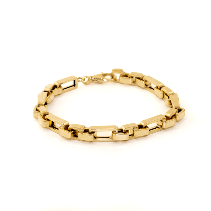 14k Gold x 5mm Puffy Geometric Paperclip Link Semi - Hollow Bracelet - Kingdom Jewelry