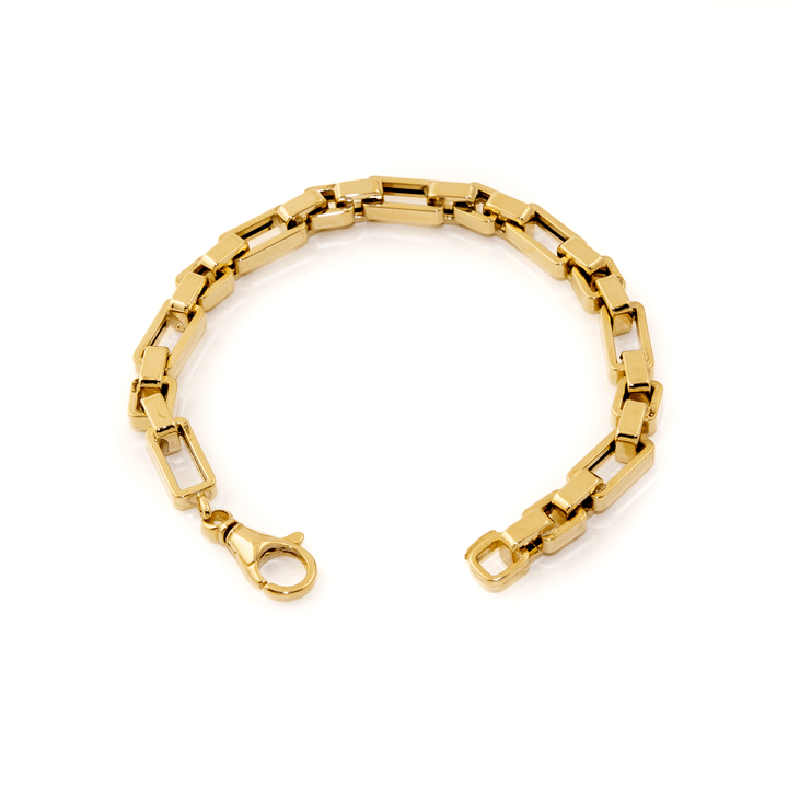 14k Gold x 5mm Puffy Geometric Paperclip Link Semi - Hollow Bracelet - Kingdom Jewelry