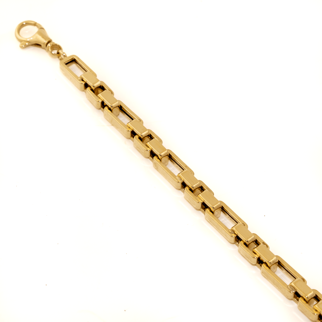 14k Gold x 5mm Puffy Geometric Paperclip Link Semi - Hollow Bracelet - Kingdom Jewelry