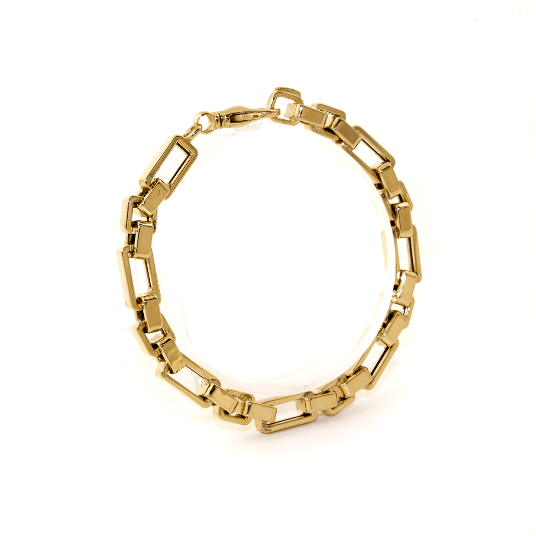 14k Gold x 5mm Puffy Geometric Paperclip Link Semi - Hollow Bracelet - Kingdom Jewelry