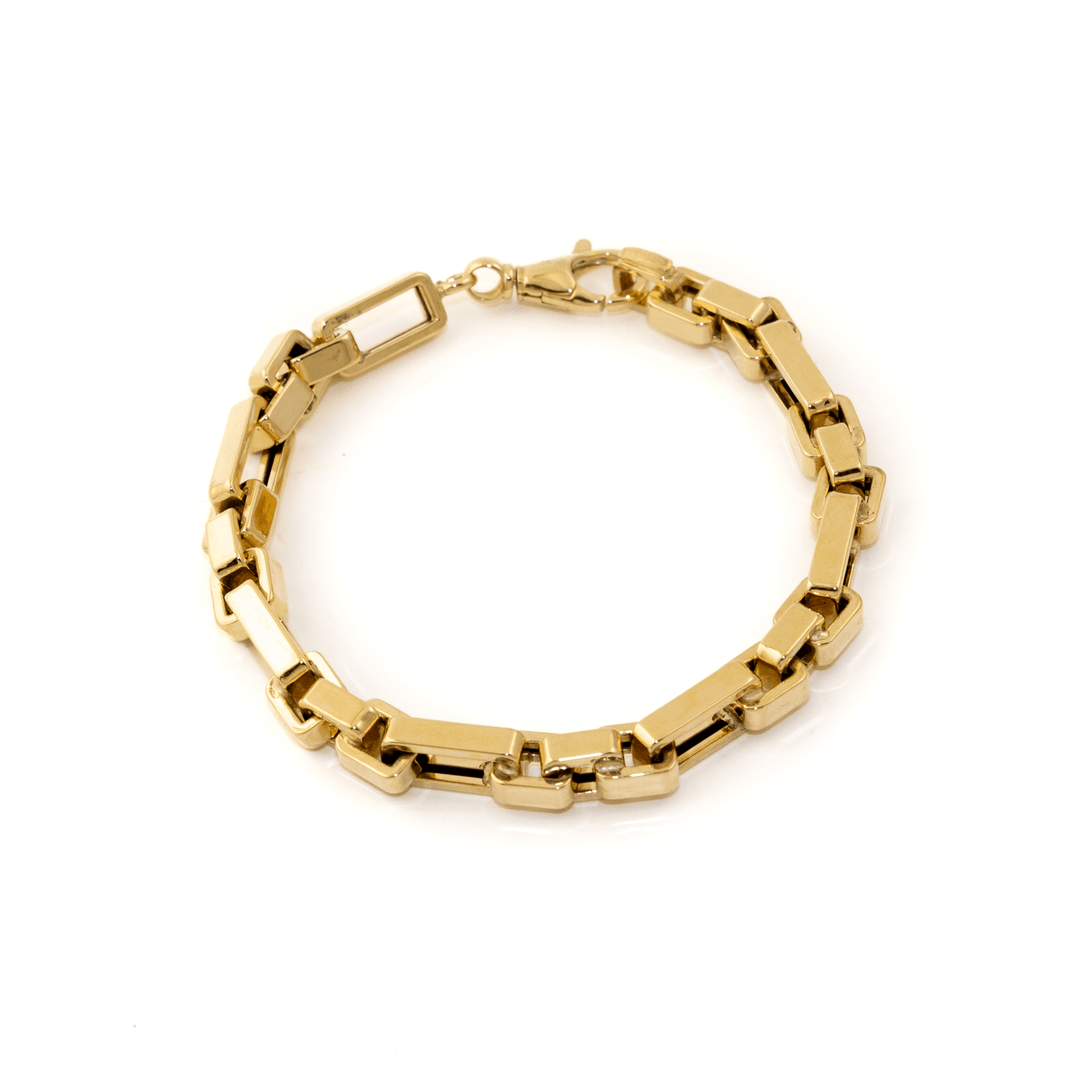 14k Gold x 5mm Puffy Geometric Paperclip Link Semi - Hollow Bracelet - Kingdom Jewelry