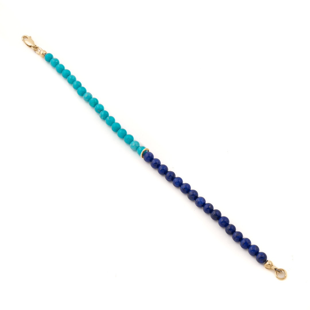 14k Gold x 5mm Sleeping Beauty Turquoise & Lapis Lazuli Gem 1/2 Bracelet - Kingdom Jewelry