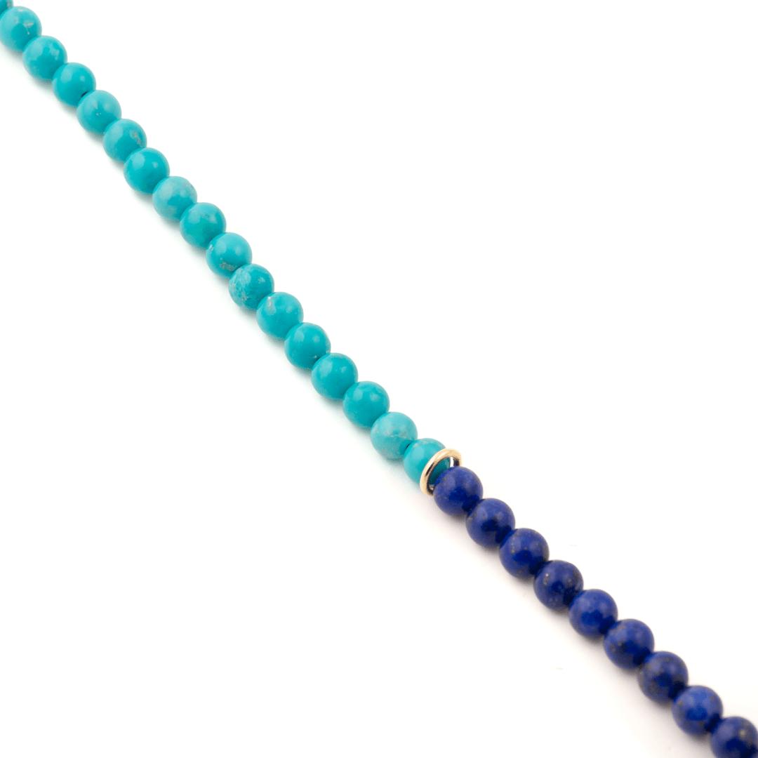 14k Gold x 5mm Sleeping Beauty Turquoise & Lapis Lazuli Gem 1/2 Bracelet - Kingdom Jewelry