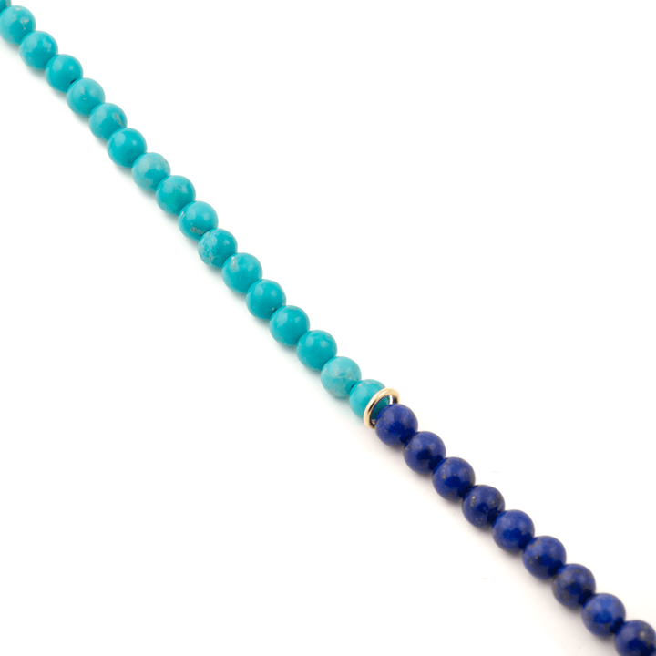 14k Gold x 5mm Sleeping Beauty Turquoise & Lapis Lazuli Gem 1/2 Bracelet - Kingdom Jewelry