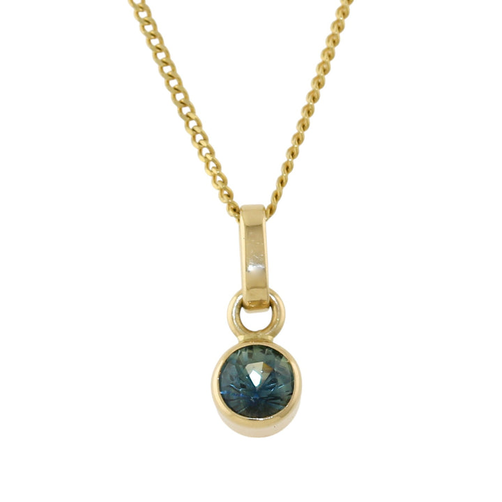14K Gold x 5mm Teal Sapphire Cylinder Pendant - Kingdom Jewelry