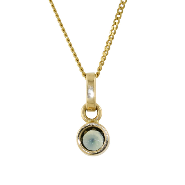 14K Gold x 5mm Teal Sapphire Cylinder Pendant - Kingdom Jewelry