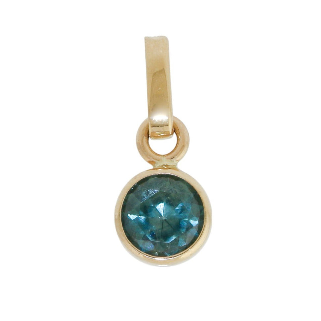 14K Gold x 5mm Teal Sapphire Cylinder Pendant - Kingdom Jewelry