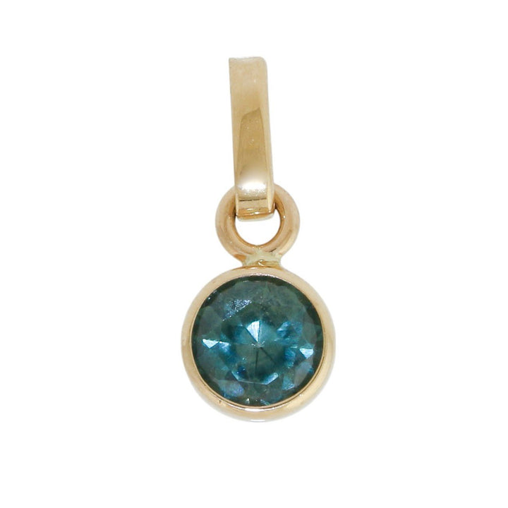 14K Gold x 5mm Teal Sapphire Cylinder Pendant - Kingdom Jewelry
