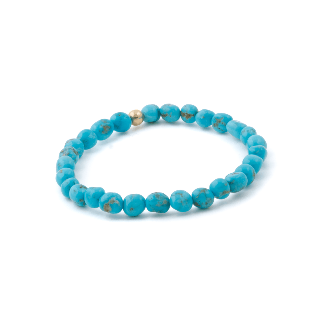 14k Gold x 6mm Blue Ridge Turquoise Smooth Freeform Beaded Bracelet - Kingdom Jewelry