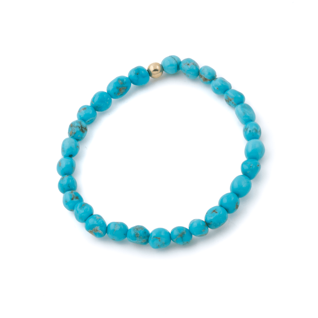 14k Gold x 6mm Blue Ridge Turquoise Smooth Freeform Beaded Bracelet - Kingdom Jewelry