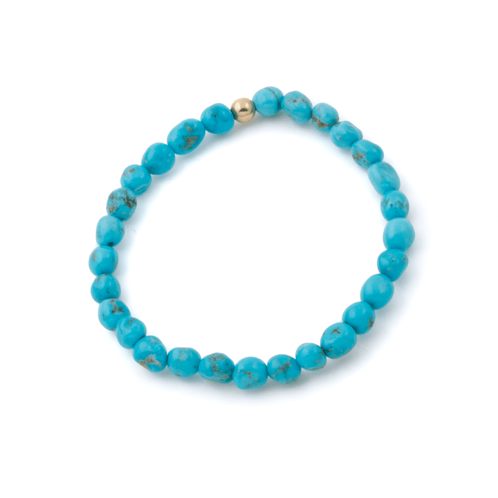 14k Gold x 6mm Blue Ridge Turquoise Smooth Freeform Beaded Bracelet - Kingdom Jewelry