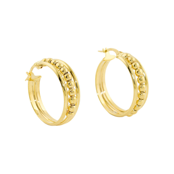 14k Gold x 7mm Beaded Midi Hoops - Kingdom Jewelry