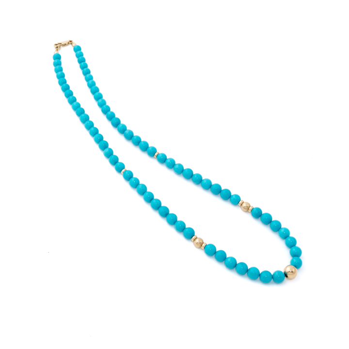14k Gold x 7mm Calibrated Sleeping Beauty Turquoise Round Necklace - Kingdom Jewelry