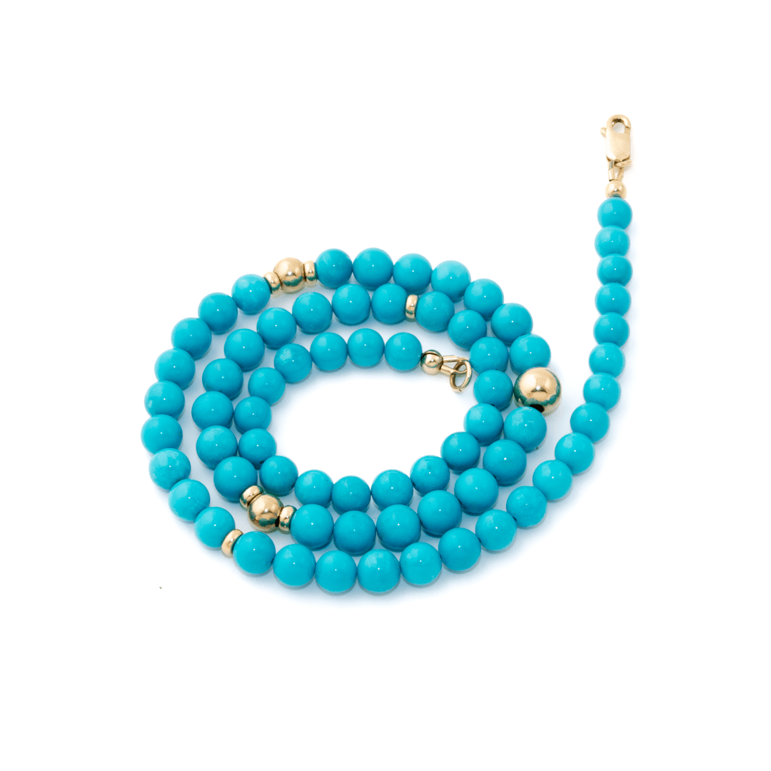 14k Gold x 7mm Calibrated Sleeping Beauty Turquoise Round Necklace - Kingdom Jewelry