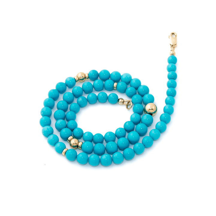 14k Gold x 7mm Calibrated Sleeping Beauty Turquoise Round Necklace - Kingdom Jewelry