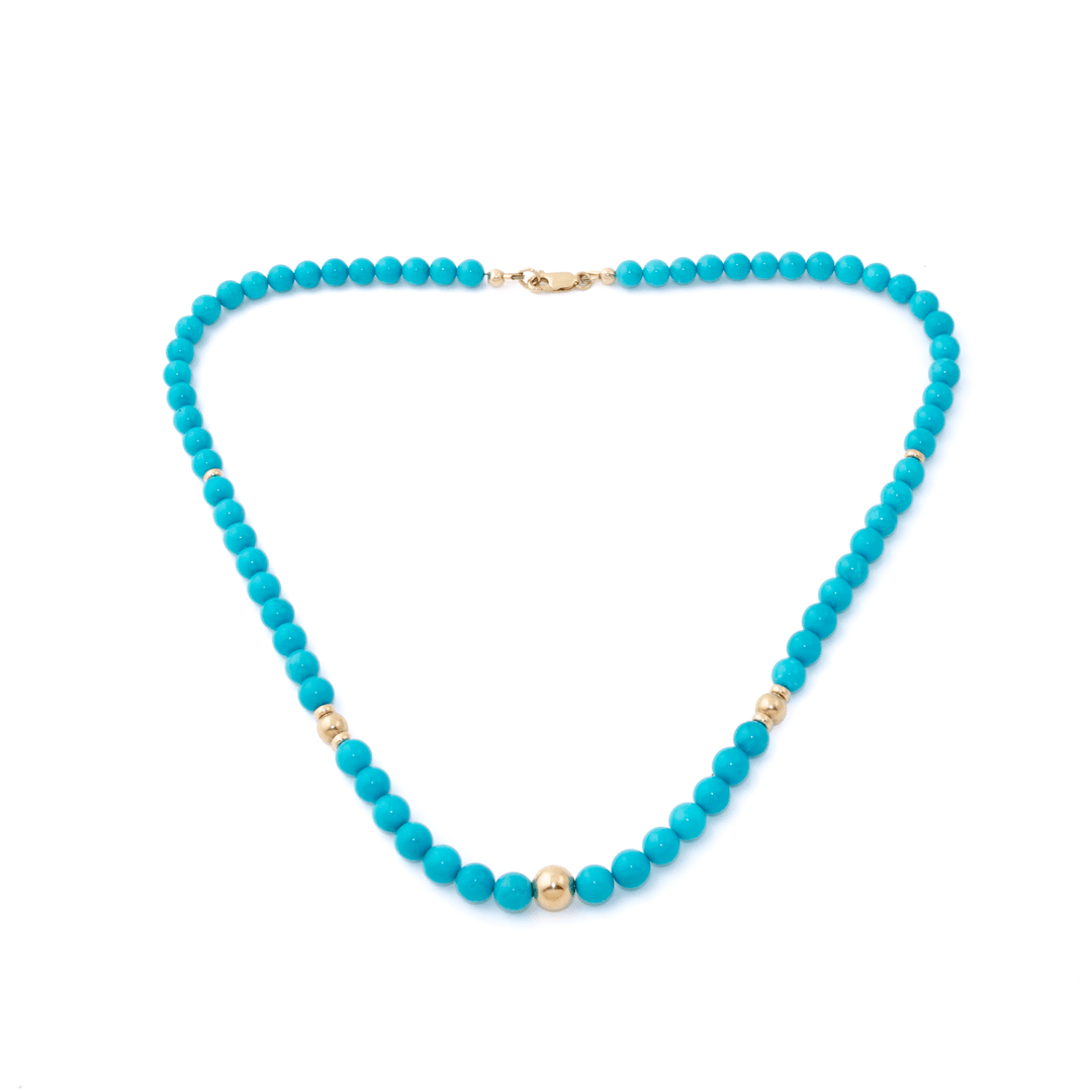 14k Gold x 7mm Calibrated Sleeping Beauty Turquoise Round Necklace - Kingdom Jewelry
