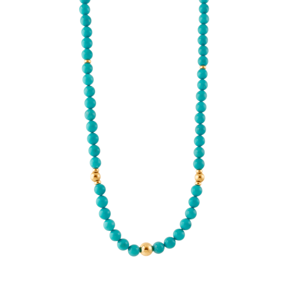 14k Gold x 7mm Calibrated Sleeping Beauty Turquoise Round Necklace - Kingdom Jewelry