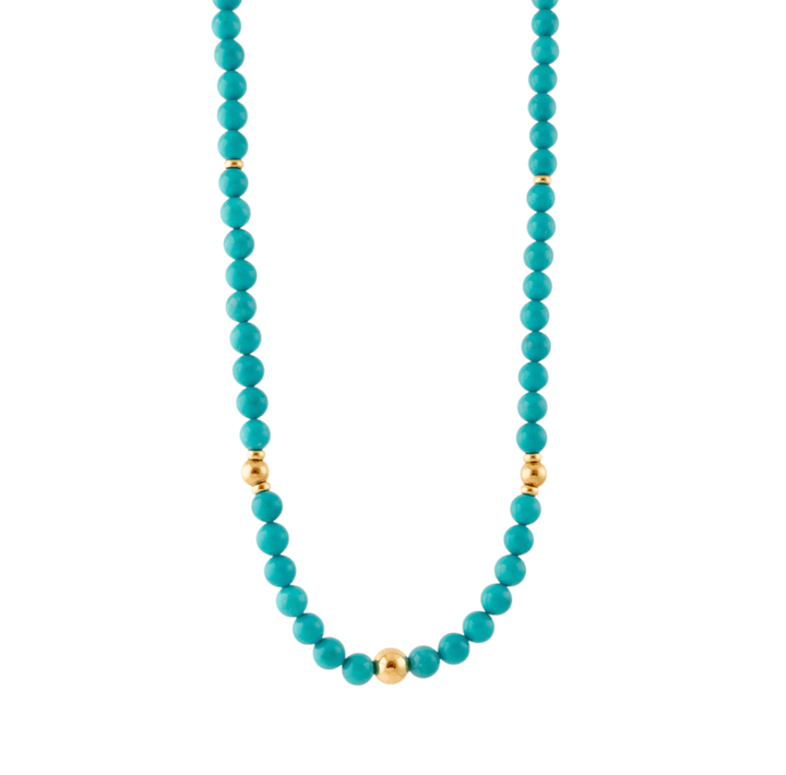 14k Gold x 7mm Calibrated Sleeping Beauty Turquoise Round Necklace - Kingdom Jewelry