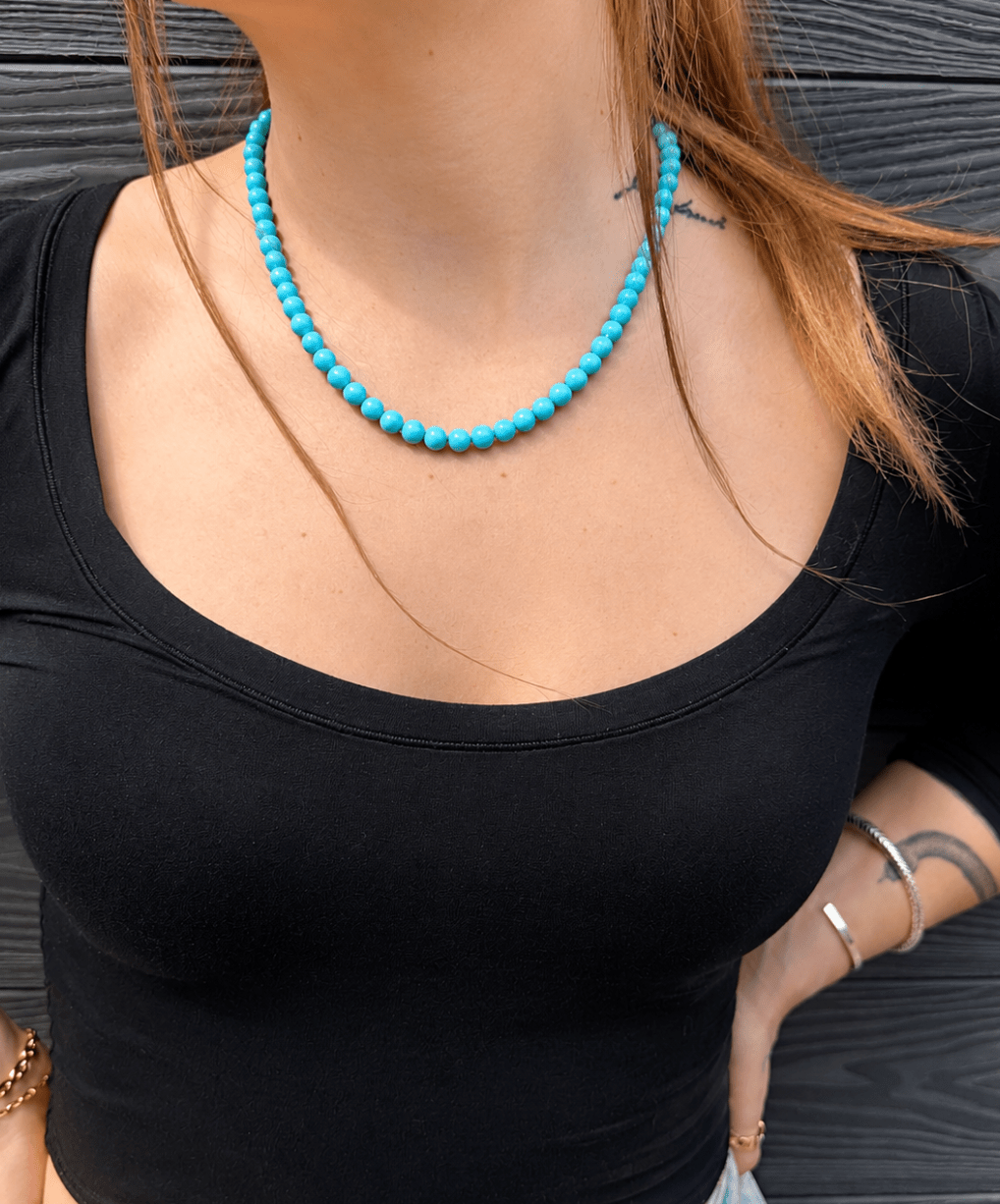 14k Gold x 7mm Tiffany Blue Sleeping Beauty Turquoise Necklace - Kingdom Jewelry