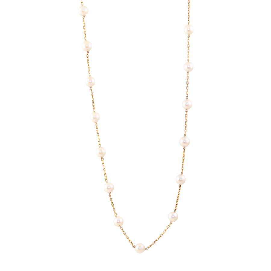 14k Gold x 8mm Pearl Chain Link Necklace - 26" - Kingdom Jewelry