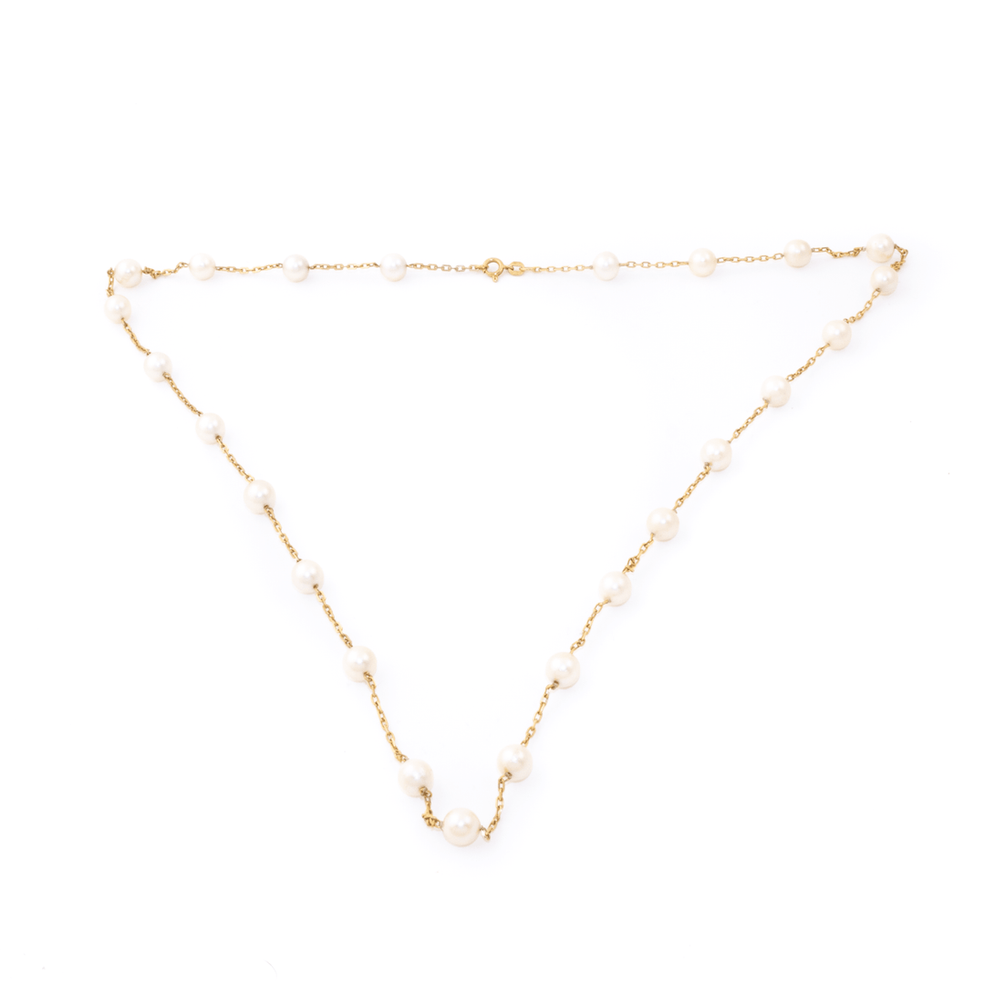 14k Gold x 8mm Pearl Chain Link Necklace - 26" - Kingdom Jewelry