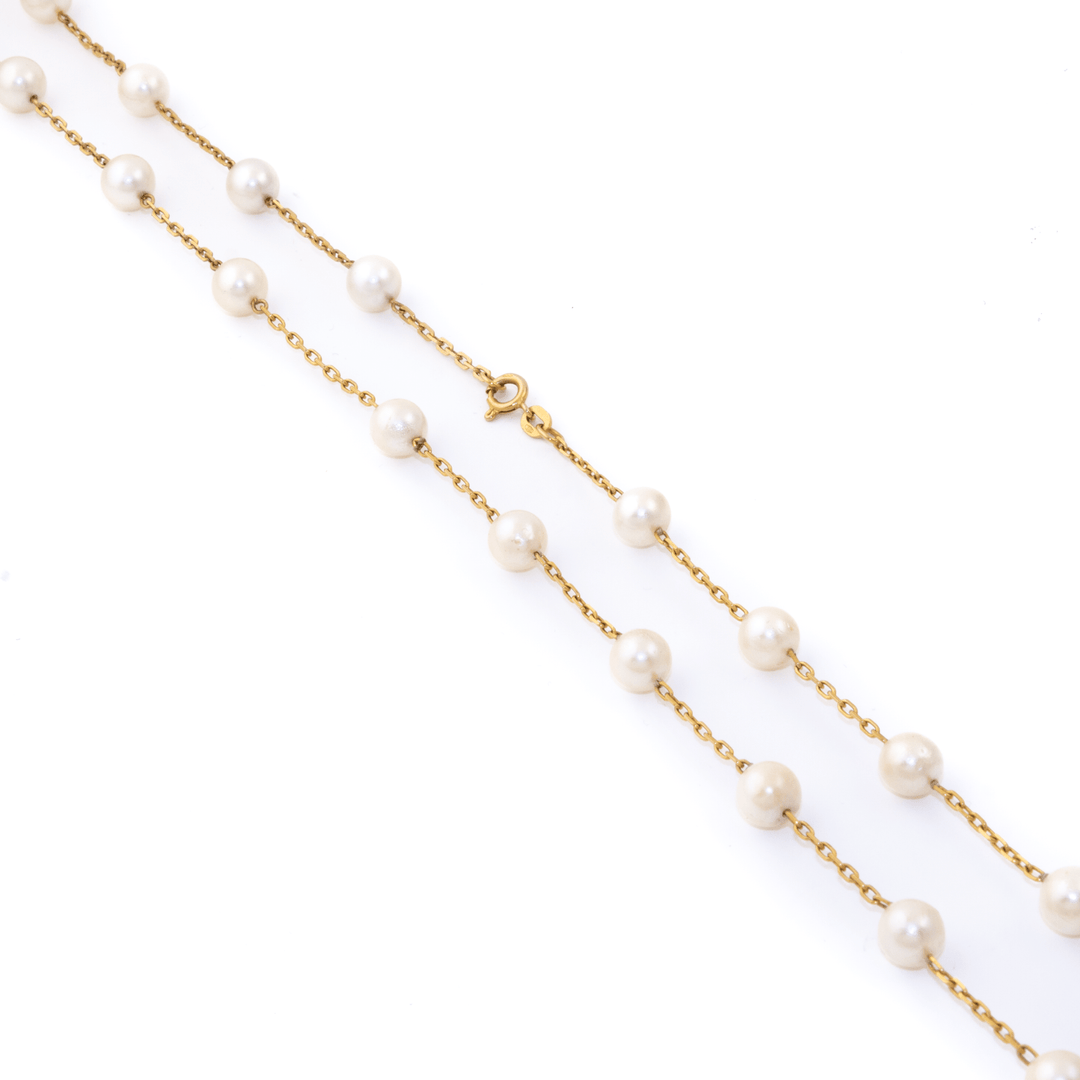 14k Gold x 8mm Pearl Chain Link Necklace - 26" - Kingdom Jewelry