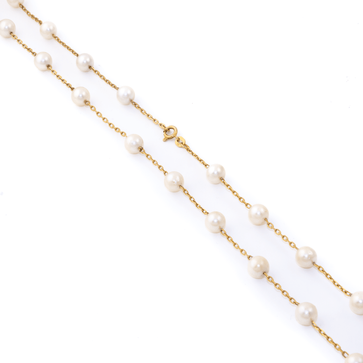 14k Gold x 8mm Pearl Chain Link Necklace - 26" - Kingdom Jewelry