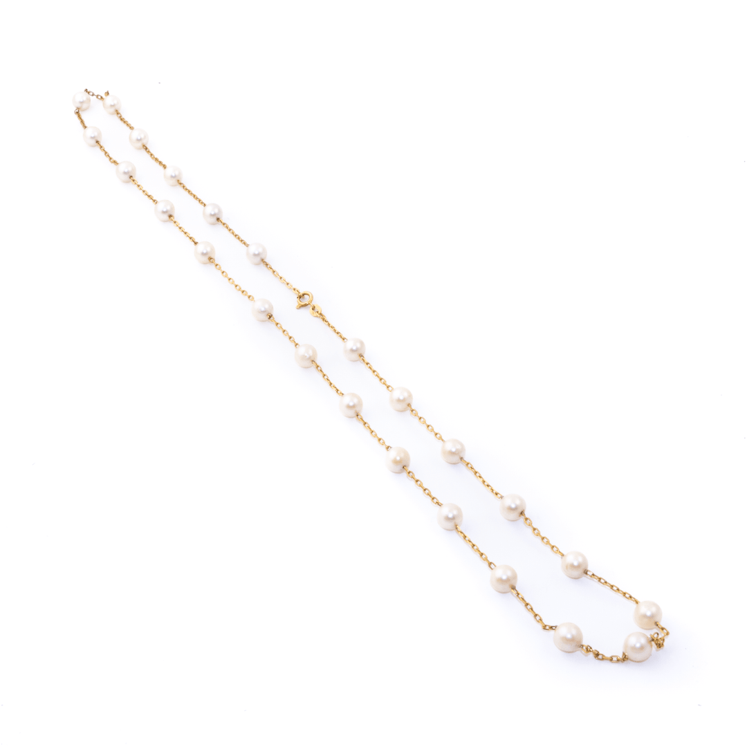14k Gold x 8mm Pearl Chain Link Necklace - 26" - Kingdom Jewelry