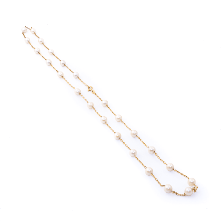 14k Gold x 8mm Pearl Chain Link Necklace - 26" - Kingdom Jewelry