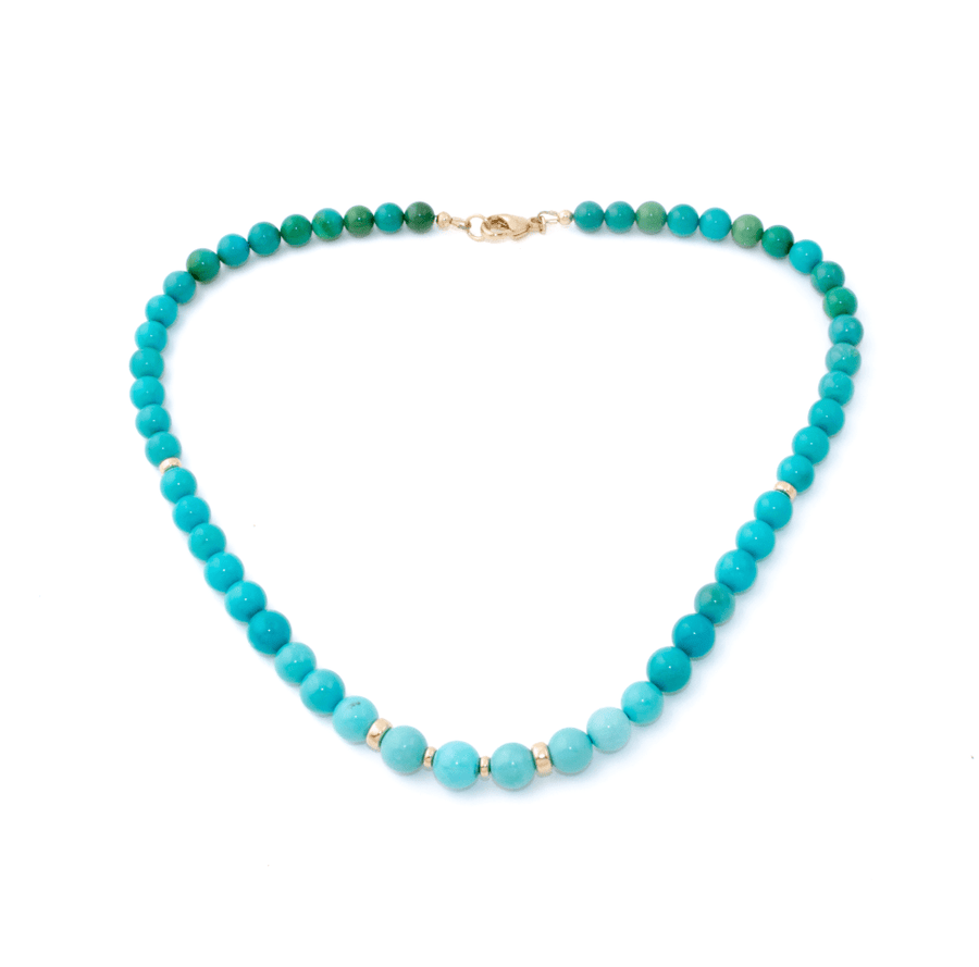 14k Gold x 9mm Blue & Green Sleeping Beauty Turquoise Necklace - Kingdom Jewelry