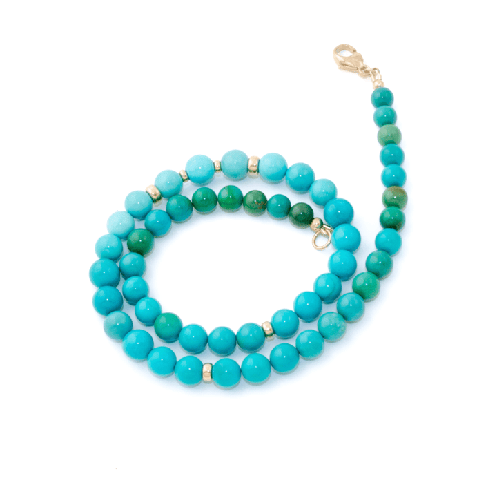 14k Gold x 9mm Blue & Green Sleeping Beauty Turquoise Necklace - Kingdom Jewelry